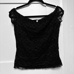 Cotton Candy LA | Floral Lace Boat Neck Top | Black